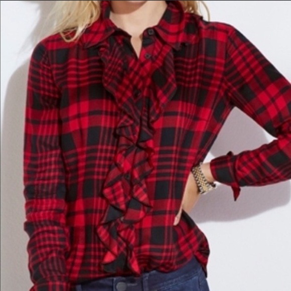 CAbi Tops - Cabi Lodge Shirt Red Black Ruffle 3335 M